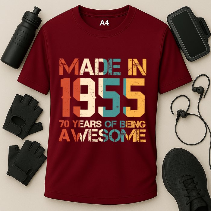 Retro Made In 1955 70 Years Of Being Awesome Birthday Performance Shirt