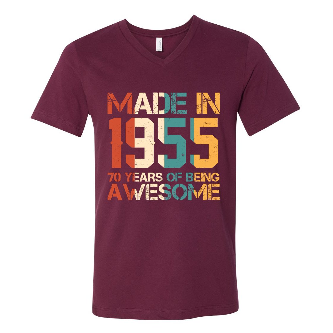 Retro Made In 1955 70 Years Of Being Awesome Birthday V-Neck T-Shirt