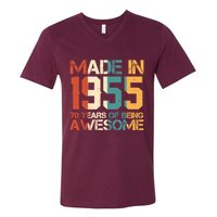 Retro Made In 1955 70 Years Of Being Awesome Birthday V-Neck T-Shirt