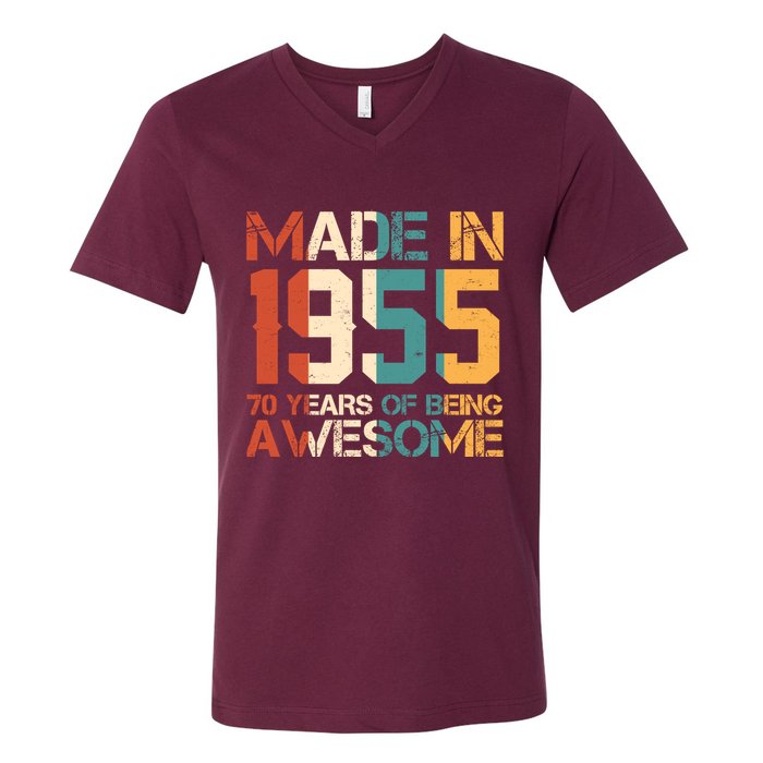 Retro Made In 1955 70 Years Of Being Awesome Birthday V-Neck T-Shirt