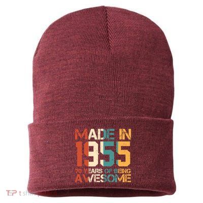 Retro Made In 1955 70 Years Of Being Awesome Birthday Sustainable Knit Beanie