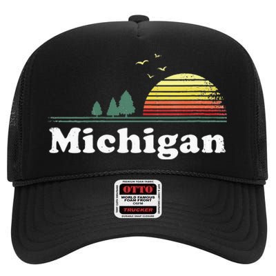 Retro Michigan Image Novelty Home MI State Souvenir High Crown Mesh Back Trucker Hat