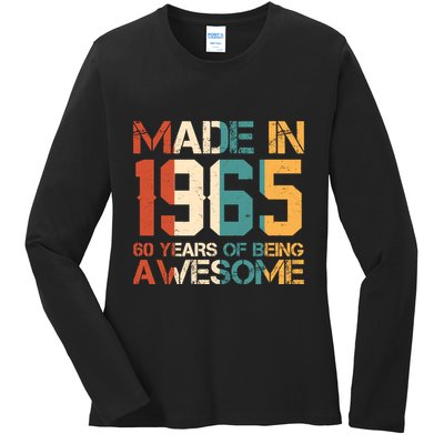 Retro Made In 1965 60 Years Of Being Awesome Birthday Ladies Long Sleeve Shirt