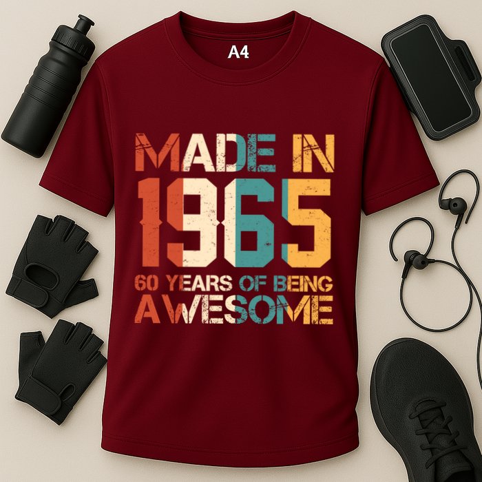Retro Made In 1965 60 Years Of Being Awesome Birthday Cooling Performance Crew T-Shirt