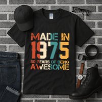 Retro Made In 1975 50 Years Of Being Awesome Birthday Tall T-Shirt