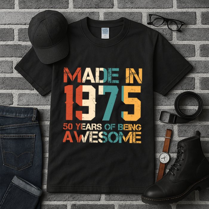 Retro Made In 1975 50 Years Of Being Awesome Birthday Tall T-Shirt