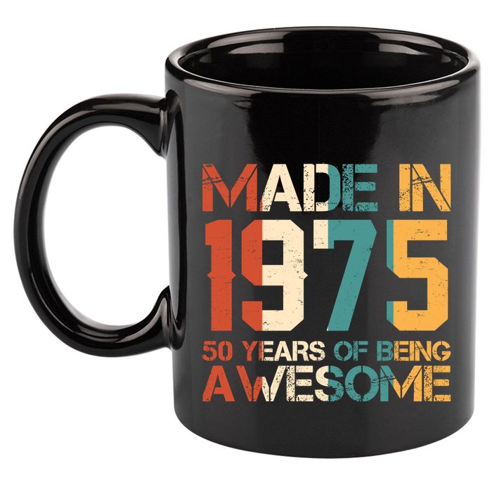 Retro Made In 1975 50 Years Of Being Awesome Birthday 11oz C Handle Ceramic Mug