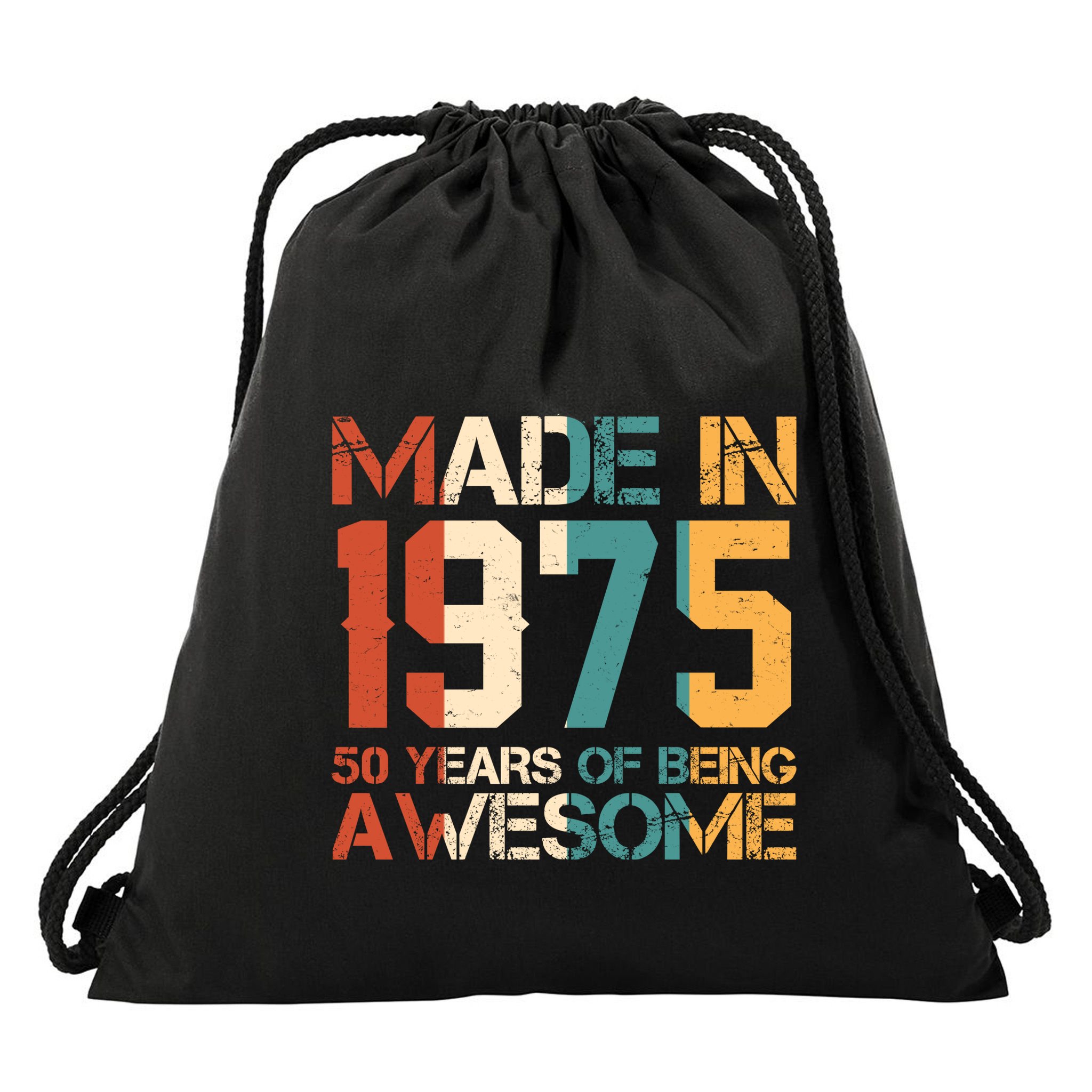 Retro Made In 1975 50 Years Of Being Awesome Birthday Drawstring Bag