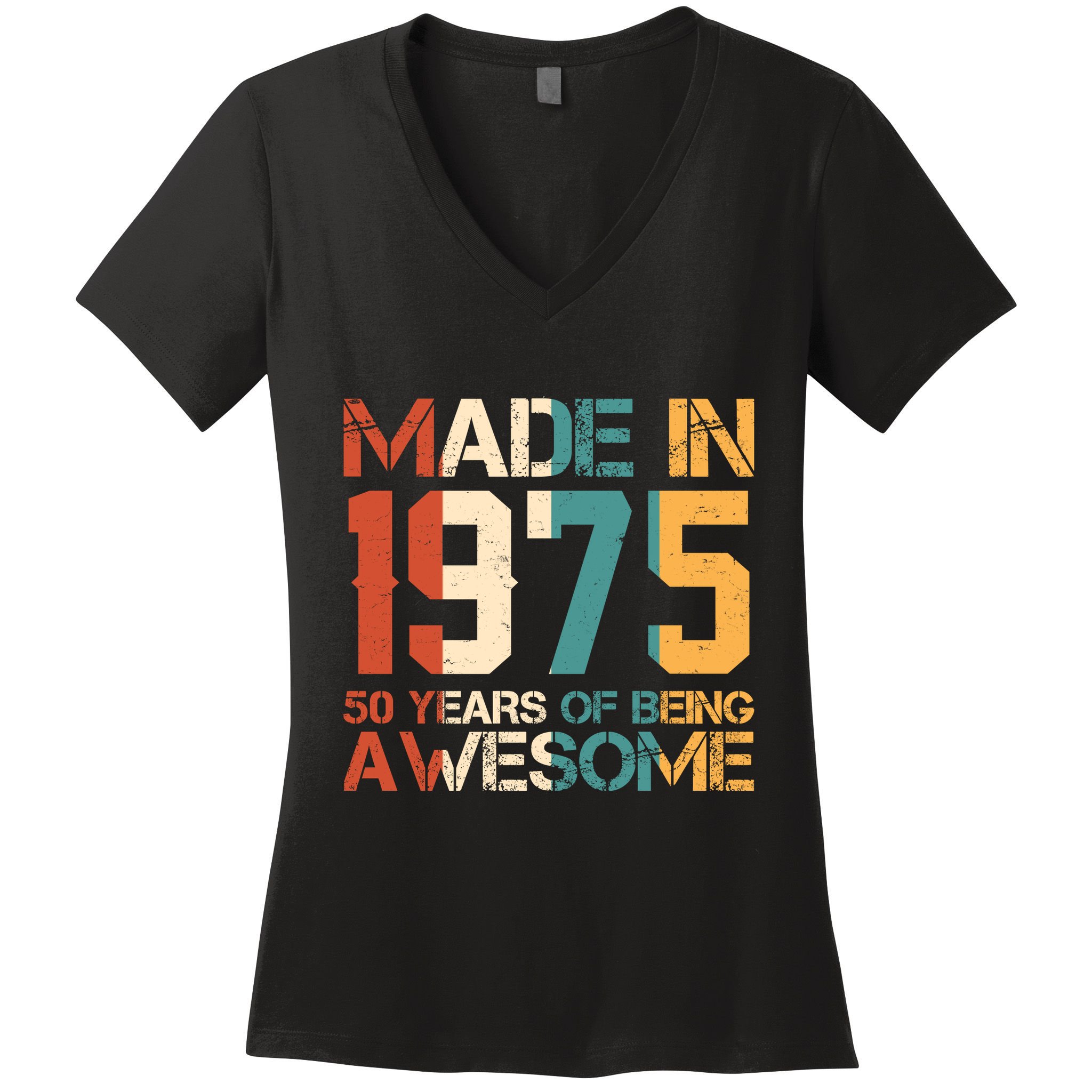 Retro Made In 1975 50 Years Of Being Awesome Birthday Women's V-Neck T-Shirt