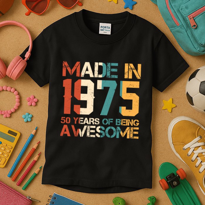 Retro Made In 1975 50 Years Of Being Awesome Birthday Kids T-Shirt