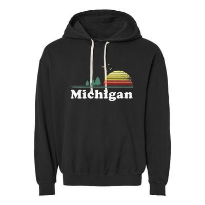 Retro Michigan Image Novelty Home MI State Souvenir Garment-Dyed Fleece Hoodie