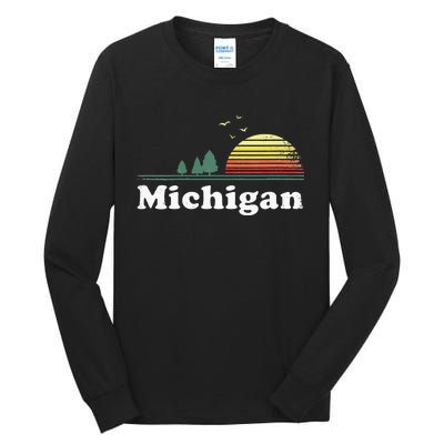 Retro Michigan Image Novelty Home MI State Souvenir Tall Long Sleeve T-Shirt