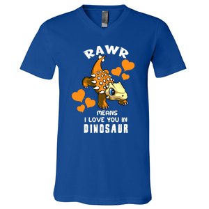 Rawr Means I Love You In Dinosaur Baby Ankylosaurus Design Sweatshirt V-Neck T-Shirt