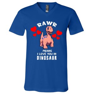 Rawr Means I Love You In Dinosaur Brontosaurus Design Gift V-Neck T-Shirt