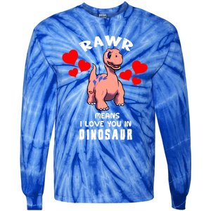 Rawr Means I Love You In Dinosaur Brontosaurus Design Gift Tie-Dye Long Sleeve Shirt