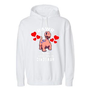 Rawr Means I Love You In Dinosaur Brontosaurus Design Gift Garment-Dyed Fleece Hoodie