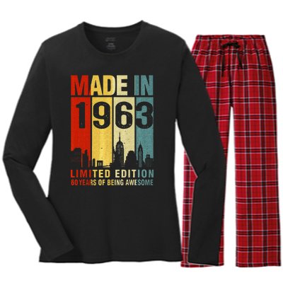 Retro Made In 1963 Limited Edition 60 Years Of Being Awesome Women's Long Sleeve Flannel Pajama Set 