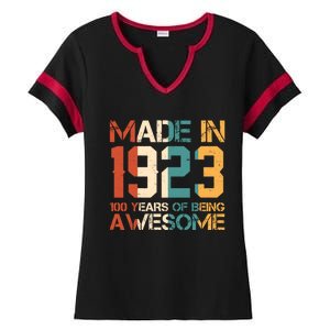 Retro Made In 1923 100 Years Of Being Awesome Birthday Ladies Halftime Notch Neck Tee