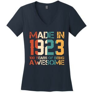 Retro Made In 1923 100 Years Of Being Awesome Birthday Women's V-Neck T-Shirt