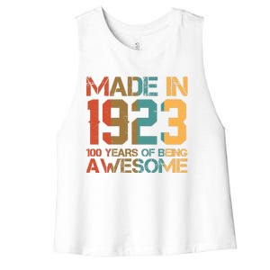 Retro Made In 1923 100 Years Of Being Awesome Birthday Women's Racerback Cropped Tank