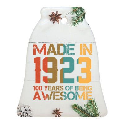 Retro Made In 1923 100 Years Of Being Awesome Birthday Ceramic Bell Ornament