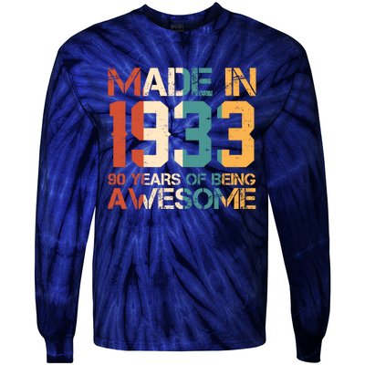 Retro Made In 1933 90 Years Of Being Awesome Birthday Tie-Dye Long Sleeve Shirt