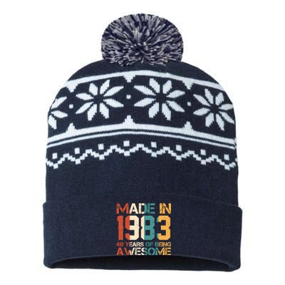 Retro Made In 1983 40 Years Of Being Awesome Birthday USA-Made Snowflake Beanie