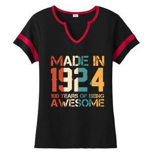 Retro Made In 1924 100 Years Of Being Awesome Birthday Ladies Halftime Notch Neck Tee