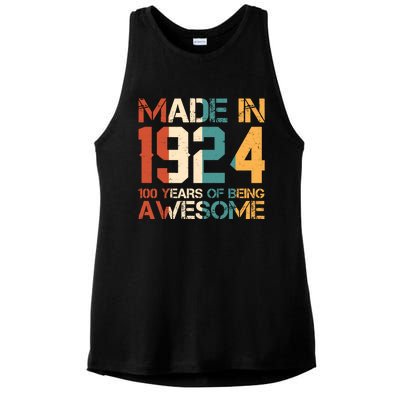 Retro Made In 1924 100 Years Of Being Awesome Birthday Ladies PosiCharge Tri-Blend Wicking Tank