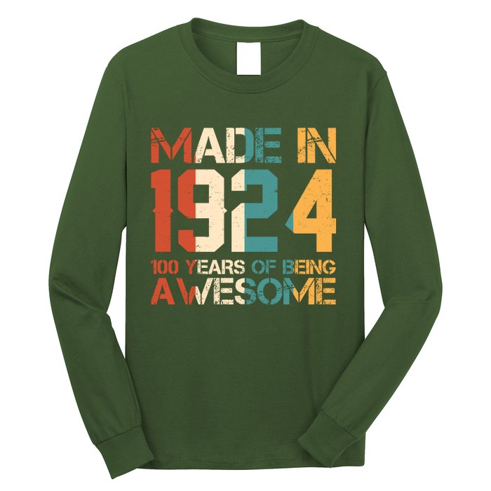 Retro Made In 1924 100 Years Of Being Awesome Birthday Long Sleeve Shirt