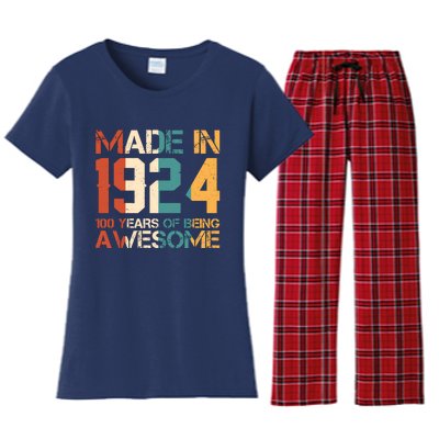 Retro Made In 1924 100 Years Of Being Awesome Birthday Women's Flannel Pajama Set