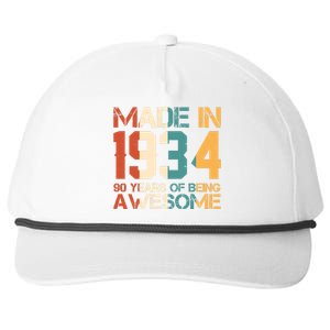 Retro Made In 1934 90 Years Of Being Awesome Birthday Snapback Five-Panel Rope Hat