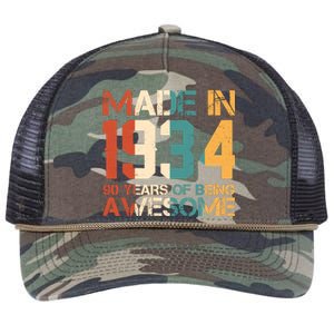 Retro Made In 1934 90 Years Of Being Awesome Birthday Retro Rope Trucker Hat Cap