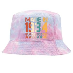 Retro Made In 1934 90 Years Of Being Awesome Birthday Tie-Dyed Bucket Hat