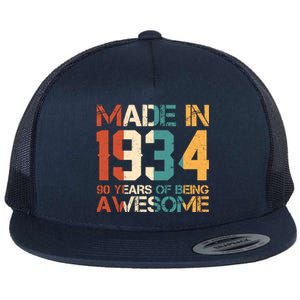 Retro Made In 1934 90 Years Of Being Awesome Birthday Flat Bill Trucker Hat