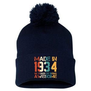 Retro Made In 1934 90 Years Of Being Awesome Birthday Pom Pom 12in Knit Beanie