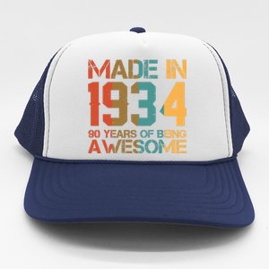 Retro Made In 1934 90 Years Of Being Awesome Birthday Trucker Hat