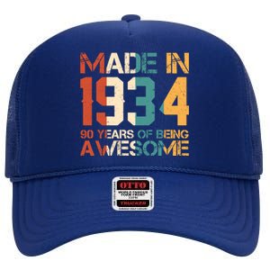 Retro Made In 1934 90 Years Of Being Awesome Birthday High Crown Mesh Back Trucker Hat