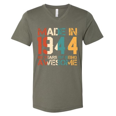 Retro Made In 1944 80 Years Of Being Awesome Birthday V-Neck T-Shirt