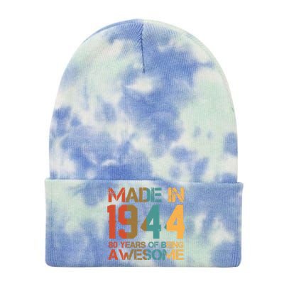 Retro Made In 1944 80 Years Of Being Awesome Birthday Tie Dye 12in Knit Beanie