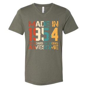 Retro Made In 1954 70 Years Of Being Awesome Birthday V-Neck T-Shirt