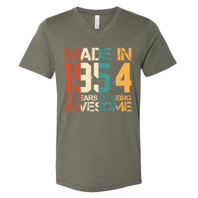 Retro Made In 1954 70 Years Of Being Awesome Birthday V-Neck T-Shirt