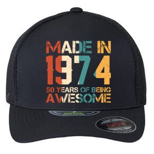 Retro Made In 1974 50 Years Of Being Awesome Birthday Flexfit Unipanel Trucker Cap