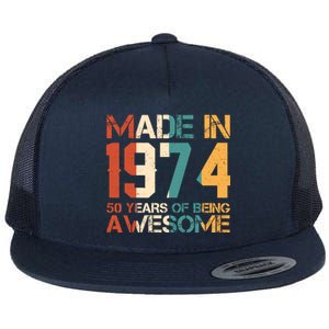 Retro Made In 1974 50 Years Of Being Awesome Birthday Flat Bill Trucker Hat