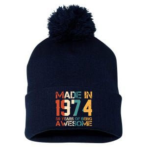 Retro Made In 1974 50 Years Of Being Awesome Birthday Pom Pom 12in Knit Beanie