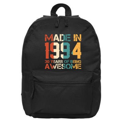 Retro Made In 1994 30 Years Of Being Awesome Birthday 16 in Basic Backpack