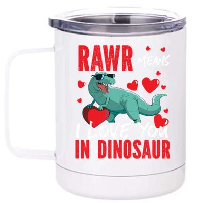 Rawr Means I Love You In Dinosaur Hearts Design Funny Gift 12 oz Stainless Steel Tumbler Cup