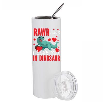 Rawr Means I Love You In Dinosaur Hearts Design Funny Gift Stainless Steel Tumbler