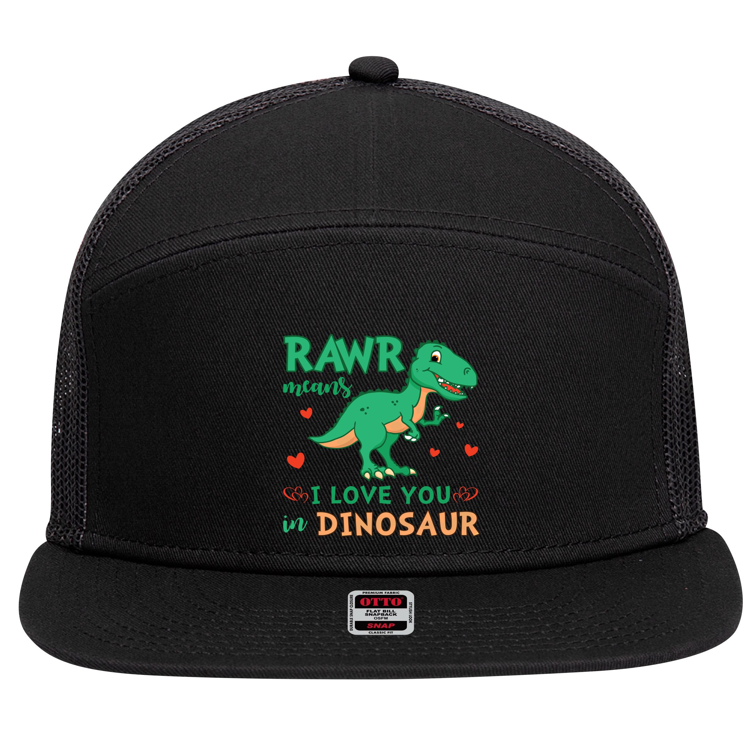 Rawr Means I Love You In Dinosaur Reptiles Png Meaningful Gift 7 Panel Mesh Trucker Snapback Hat