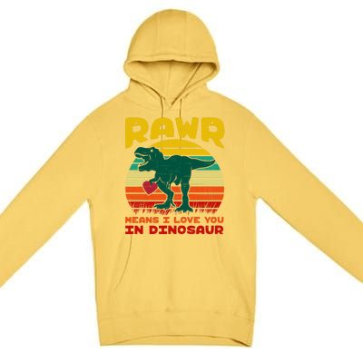 Rawr Means I Love You In Dinosaur Retro Sunset Heart Vintage Gift Premium Pullover Hoodie